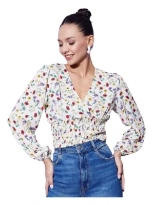 Women's Polyester Floral Long Sleeves Top (Multicolor)