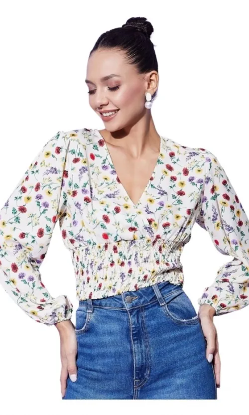 Women's Polyester Floral Long Sleeves Top (Multicolor)