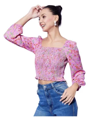 Women's Polyester Floral Long Sleeves Top (Multicolor)