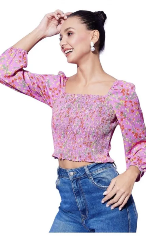 Women's Polyester Floral Long Sleeves Top (Multicolor)