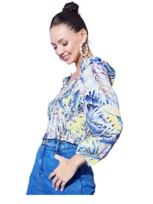 Women's Polyester Floral Long Sleeves Top (Multicolor)