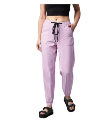Women's Coton Twill Solid Elasticated Trousers (Lavender)