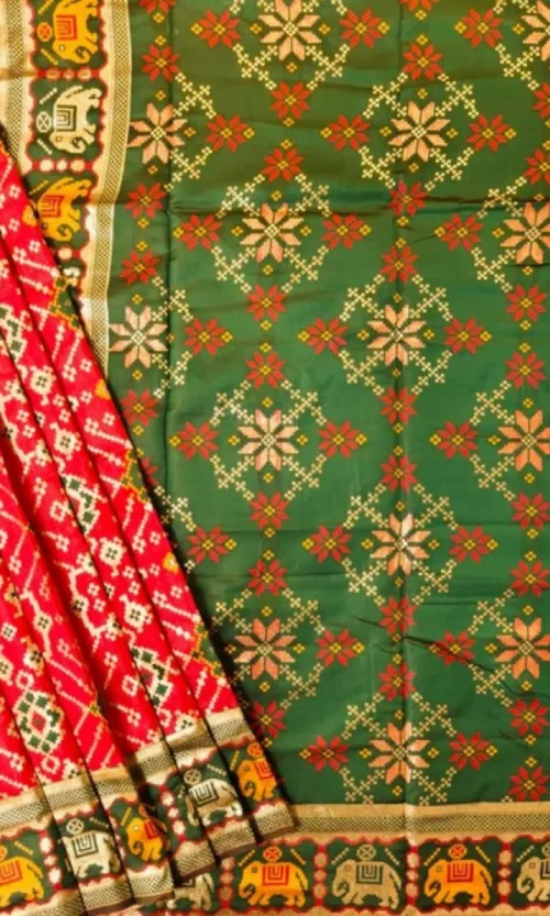Women's Patola Silk Meena And Zari Woven Saree With Unstitched Blouse 5.5Mtr (Red)
