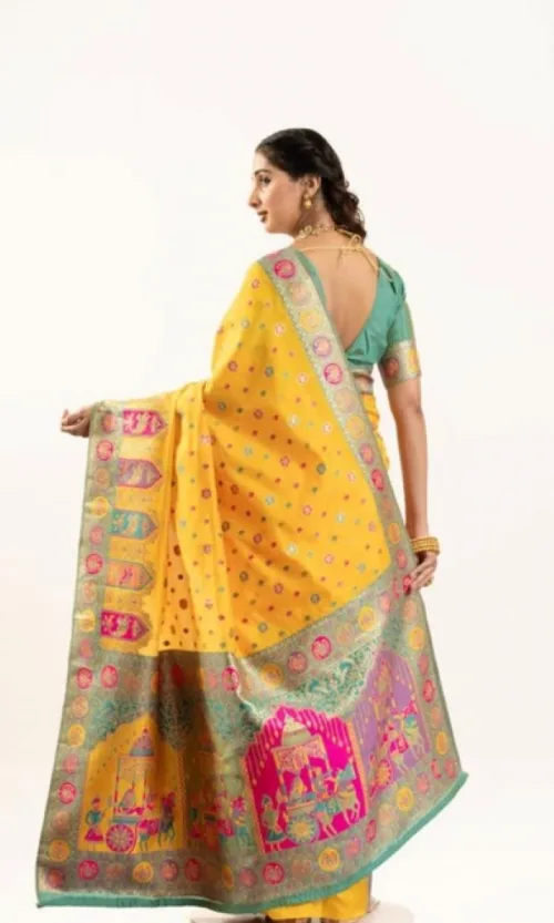 Women's Faux_Banarasi Woven Motifs Saree With Unstitched Blouse 5.5Mtr (Yellow)
