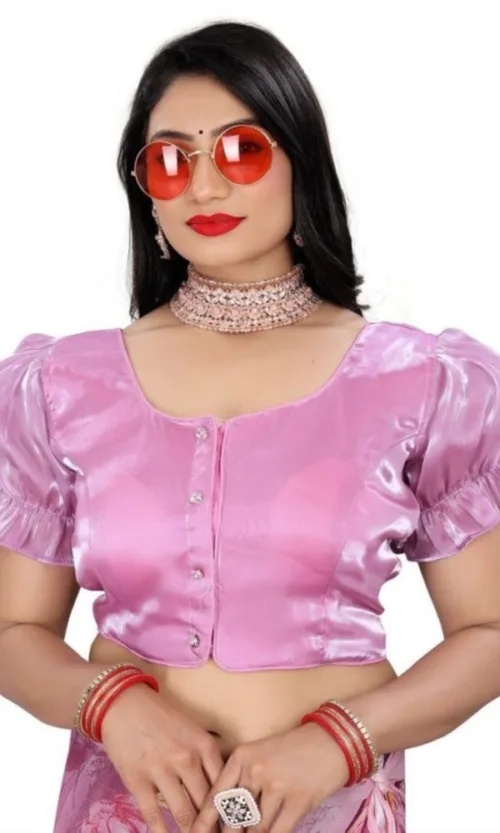 Women's Jimmy Solid Designer Neck Elastic Sleeve Readymade Blouse (Light Pink 38 , Alterable up to 42)-PID65830