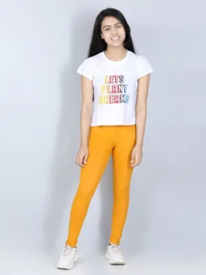 Girl's Cotton Lycra Solid Elasticated Jeggings (Mustard)