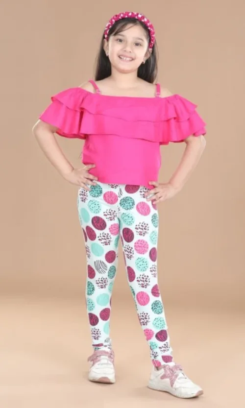 Girl's Cotton Lycra Floral Elasticated Jeggings (Multicolor)