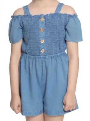 Girl's Rayon Solid Sleeveless Jumpsuit (Blue)