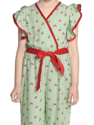 Girl's Rayon Printed Flutter Jumpsuit (Green)