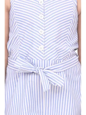 Girl's Polyester Cotton Blend Striped Sleeveless Jumpsuit (Light Blue)