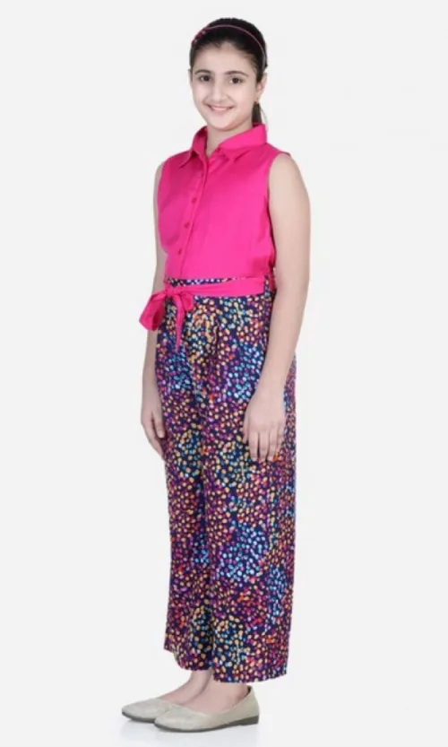 Girl's Bodice-Rayon Colour Block Sleeveless Jumpsuit (Multicolor)