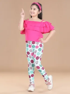 Girl's Cotton Floral Elasticated Jegging and Top (Pink)
